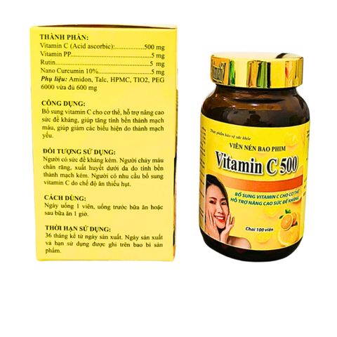 Viên uống Vitamin C500 Giúp bổ sung vitamin c cho cơ thể - Hộp 100 viên nén bao phim