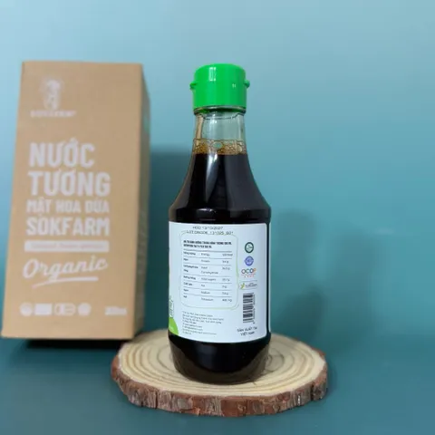 Nước tương ăn dặm, nước tương mật hoa dừa organic Sokfarm 200ml - Coconut Flower Aminos - hàng Việt.