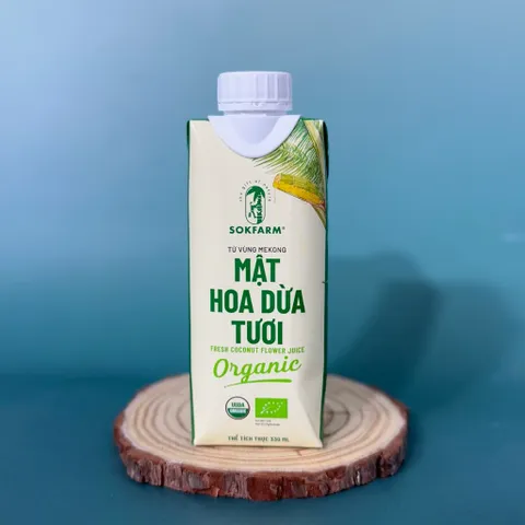 Mật hoa dừa tươi organic Sokfarm 330ml - Fresh Coconut Flower Juice - hàng Việt.