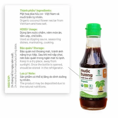 Nước tương ăn dặm, nước tương mật hoa dừa organic Sokfarm 200ml - Coconut Flower Aminos - hàng Việt.