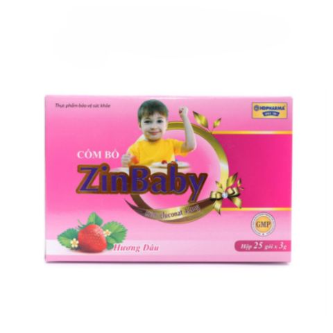Cốm bổ ZinBaby hương dâu giúp ăn ngon, tiêu hóa tốt, tăng sức đề kháng - Hộp 25 gói