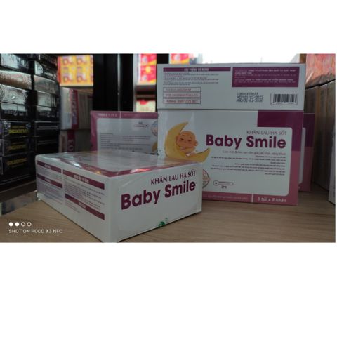 Khăn Lau Hạ Sốt BABYSMILE Làm mát da bé, tạo cảm giác dễ chịu - Hộp 5 túi x 5 khăn