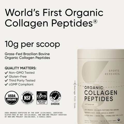 [modoria.] Bột Collagen Sports Research Organic Collagen Peptides Unflavored 227g Mỹ
