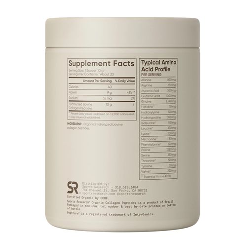 [modoria.] Bột Collagen Sports Research Organic Collagen Peptides Unflavored 227g Mỹ