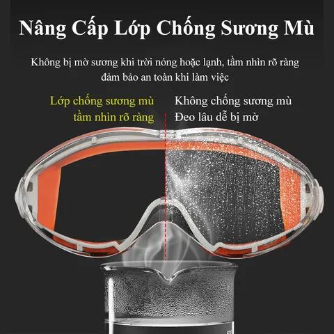 Kính bảo hộ đa năng Mắt kính nhựa PC viền kính màu cam, xanh dương chống hóa chất ngăn cát bụi người bị cận dùng được
