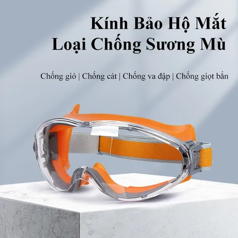 Kính bảo hộ đa năng Mắt kính nhựa PC viền kính màu cam, xanh dương chống hóa chất ngăn cát bụi người bị cận dùng được