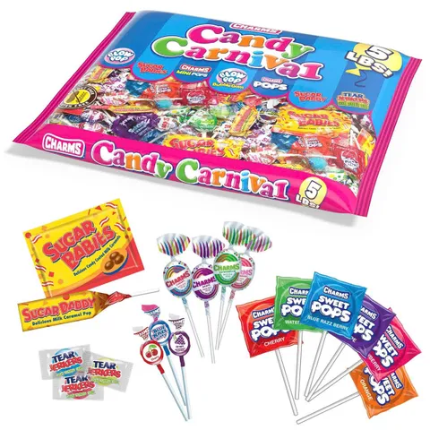 Kẹo Mút Charms Candy Carnival Túi 500g - Hương Vị Ngọt Ngào Đầy Màu Sắc, Thích Hợp Dịp Tiệc và Quà Tặng