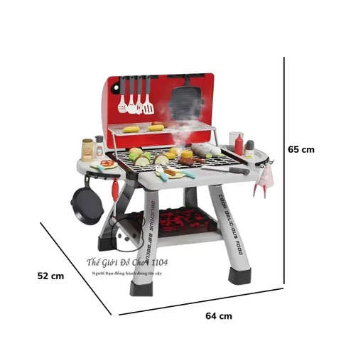 Bộ đồ chơi bếp nướng BBQ cho bé có hiệu ứng khói, đèn led và phụ kiện nấu ăn