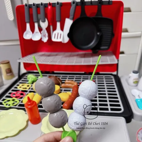 Bộ đồ chơi bếp nướng BBQ cho bé có hiệu ứng khói, đèn led và phụ kiện nấu ăn