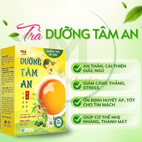 Trà Tâm An Thảo- Lá Sen- Nụ Hoa Tam Thất- Đinh Lăng- Lạc Tiên Hỗ Trợ An Thần- Ngủ Ngon- Giảm cân, Giảm Stress, Ổn Định Huyết Áp Tốt Cho Tim Mạch ( Hộp 30 x 3g)