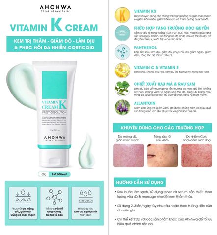Kem Dưỡng ẩm Ahohwa Vitamin K Cream 50g - Phục Hồi Da Mỏng Đỏ, Giảm Kích Ứng, Cải Thiện Độ Săn Chắc Da