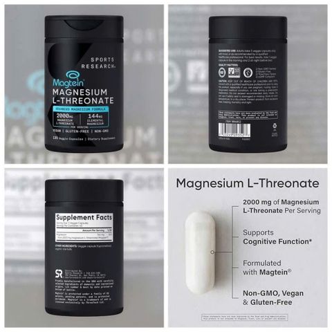 Viên bổ sung Magie Sport Research Magtein L-Threonate 2000mg – Tăng cường trí nhớ, tập trung, 87 viên thực vật, chất lượng Mỹ