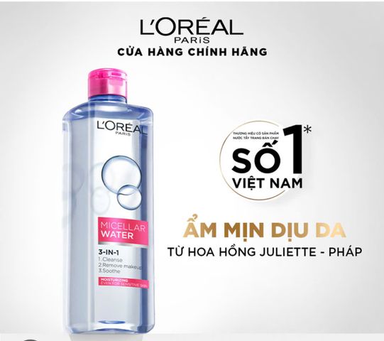 Tẩy trang L’Oréal hồng (Micellar Water 3-in-1 Moisturizing) 400ml