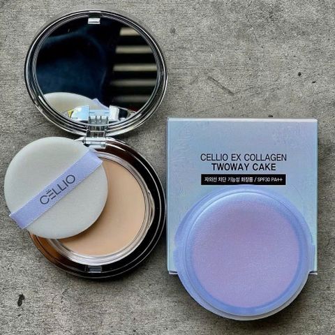 Phấn Phủ Cellio EX Collagen Two-way Vỏ Trắng 100g - Giúp Da Trắng Sáng, Mịn Màng, Trang Điểm Hoàn Hảo