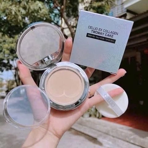 Phấn Phủ Cellio EX Collagen Two-way Vỏ Trắng 100g - Giúp Da Trắng Sáng, Mịn Màng, Trang Điểm Hoàn Hảo