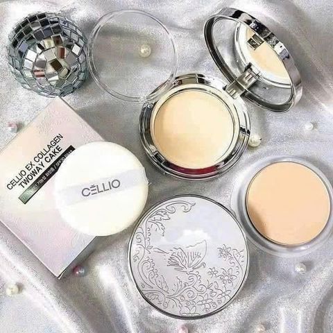 Phấn Phủ Cellio EX Collagen Two-way Vỏ Trắng 100g - Giúp Da Trắng Sáng, Mịn Màng, Trang Điểm Hoàn Hảo