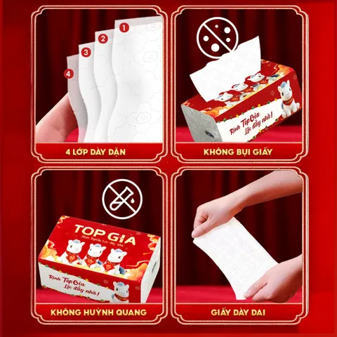 Combo 20 Gói Giấy Ăn cao cấp TopGia Tết, Tặng Ngựa Bông Miễn Phí, 4 Lớp Cao Cấp!