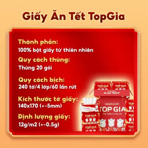 Combo 20 Gói Giấy Ăn cao cấp TopGia Tết, Tặng Ngựa Bông Miễn Phí, 4 Lớp Cao Cấp!