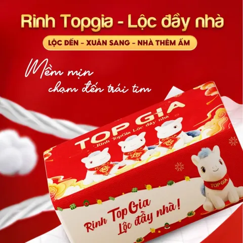 Combo 20 Gói Giấy Ăn cao cấp TopGia Tết, Tặng Ngựa Bông Miễn Phí, 4 Lớp Cao Cấp!