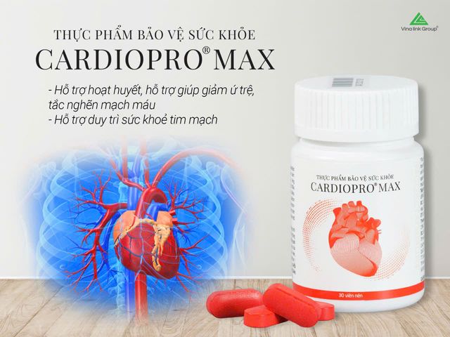 Thực phẩm bảo vệ sức khỏe Cardiopro® Max 30v/lọ giúp hỗ trợ hoạt huyết, hỗ trợ tăng cường lưu thông khí huyết, hỗ trợ giảm mỡ máu, hỗ trợ giảm nguy cơ xơ vữa động mạch, hỗ trợ bảo vệ tim mạch.
