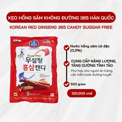 Kẹo Hồng Sâm Không Đường 365g Hàn Quốc - Tăng Đề Kháng, Giảm Say Tàu Xe, Hỗ Trợ Kiểm Soát Đường Huyết, Quà Tặng Sức Khỏe