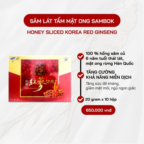 Hồng Sâm Lát Tẩm Mật Ong Sambok Hàn Quốc - Giúp Ngủ Ngon, Tăng Cường Sức Đề Kháng, 20 Gói x 10g
