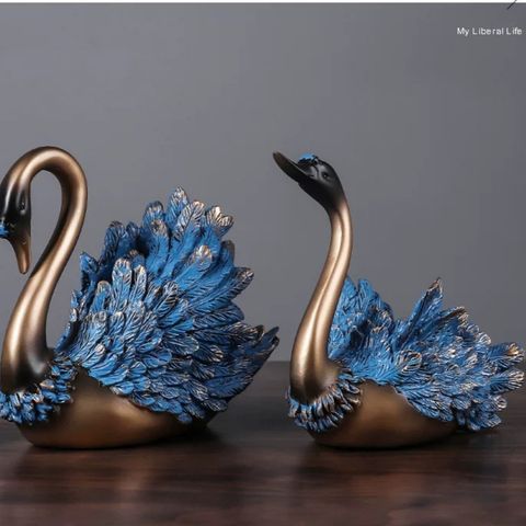 Tượng thiên nga xanh trang trí nhà cửa decor tủ kệ 633030
