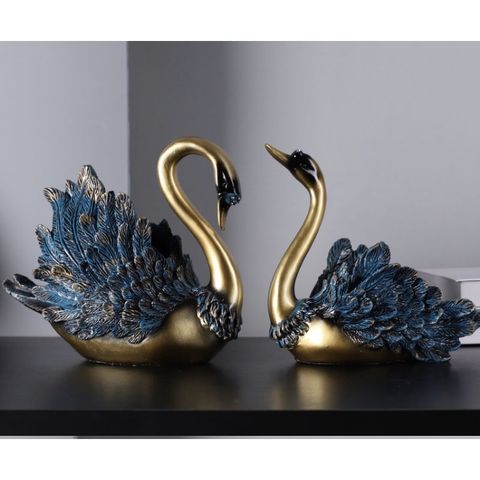 Tượng thiên nga xanh trang trí nhà cửa decor tủ kệ 633030
