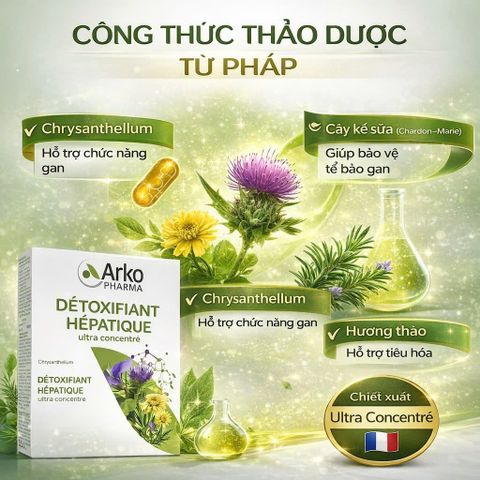 Nước Uống Thải Độc Gan Arkopharma Detoxifiant Hépatique - Hỗ Trợ Tiêu Hóa, Thanh Lọc Cơ Thể Từ Thiên Nhiên 20 Ống