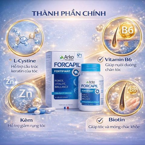 Viên Uống Ngăn Rụng Tóc Arkopharma Forcapil Fortifiant 30 viên - Giải Pháp Chắc Khỏe Cho Tóc Và Móng Sau Sinh, Hỗ Trợ Kích Thích Mọc Tóc