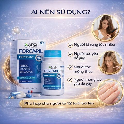 Viên Uống Ngăn Rụng Tóc Arkopharma Forcapil Fortifiant 30 viên - Giải Pháp Chắc Khỏe Cho Tóc Và Móng Sau Sinh, Hỗ Trợ Kích Thích Mọc Tóc