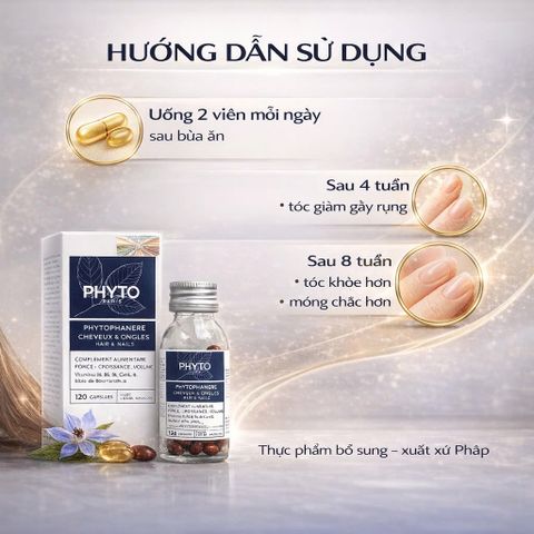 Viên Uống Dưỡng Tóc & Móng Phyto Phytophanere Hair & Nails - Hỗ Trợ Tóc Dày Khỏe, Móng Chắc Đẹp - 120 Viên Thực Phẩm Chức Năng