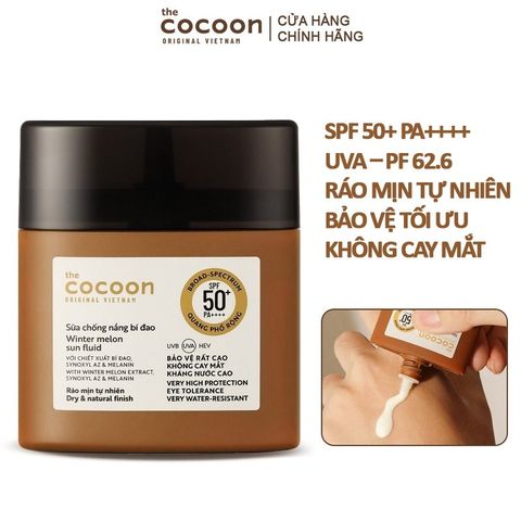 [B E B U] Sữa Chống Nắng Bí Đao Cocoon Winter Melon Sun Fluid 50ml SPF 50+ PA++++, UVA – PF 62