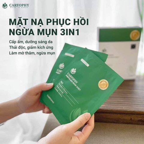 [B E B U]  Hộp 10 Miếng Mặt Nạ Caryophy Giảm Mụn, Thâm & Dưỡng Ẩm Da Portulaca Mask Sheet 10x22g
