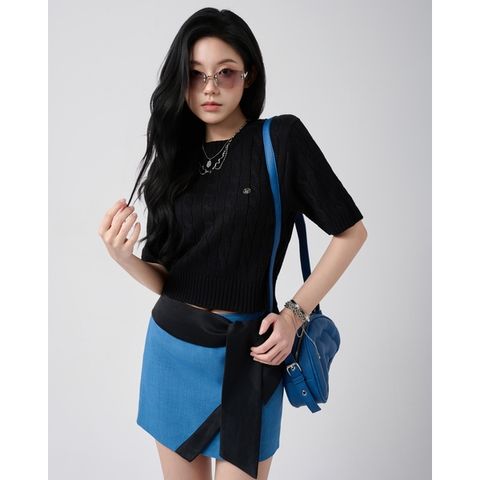 [LOHNT] Áo thun nữ Hàn Quốc dệt gân/ Elle Cable - Short sleeve - LT014