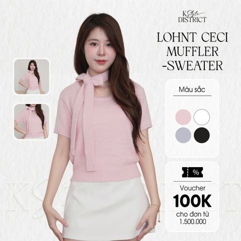 [LOHNT] Áo Sweater nữ tay ngắn cổ tròn có nơ kèm theo Hàn Quốc cao cấp/ Lohnt Ceci Muffler- Sweater