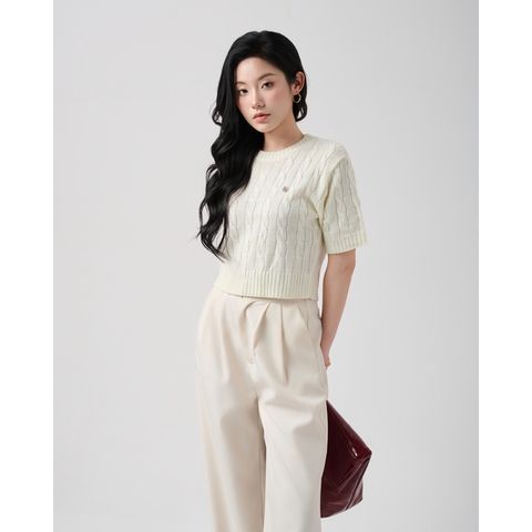 [LOHNT] Áo thun nữ Hàn Quốc dệt gân/ Elle Cable - Short sleeve - LT014