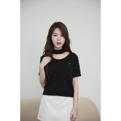 [LOHNT] Áo Sweater nữ tay ngắn cổ tròn có nơ kèm theo Hàn Quốc cao cấp/ Lohnt Ceci Muffler- Sweater