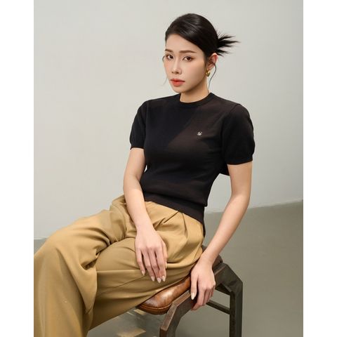 [LOHNT] Áo dệt kim nữ tay ngắn, cổ tròn cao cấp Hàn Quốc/ Round-neck Short sleeve - LT003