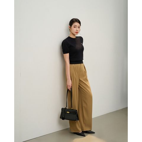 [LOHNT] Áo dệt kim nữ tay ngắn, cổ tròn cao cấp Hàn Quốc/ Round-neck Short sleeve - LT003