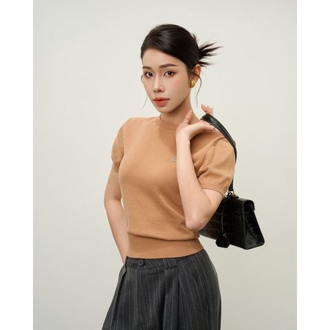 [LOHNT] Áo dệt kim nữ tay ngắn, cổ tròn cao cấp Hàn Quốc/ Round-neck Short sleeve - LT003