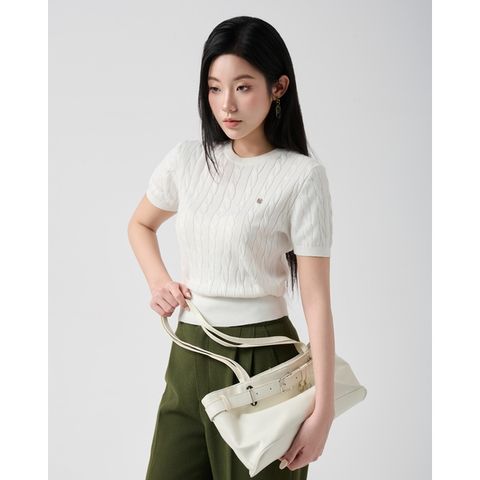 [LOHNT] Áo thun nữ cổ tròn tay ngắn dệt gân Hàn Quốc cao cấp/ Round-neck - Cable - Short sleeve - LT006