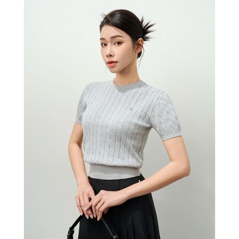 [LOHNT] Áo thun nữ cổ tròn tay ngắn dệt gân Hàn Quốc cao cấp/ Round-neck - Cable - Short sleeve - LT006