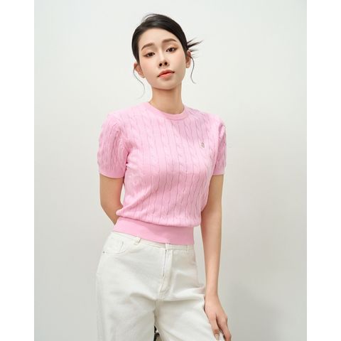[LOHNT] Áo thun nữ cổ tròn tay ngắn dệt gân Hàn Quốc cao cấp/ Round-neck - Cable - Short sleeve - LT006