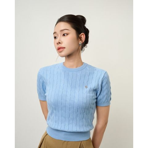 [LOHNT] Áo thun nữ cổ tròn tay ngắn dệt gân Hàn Quốc cao cấp/ Round-neck - Cable - Short sleeve - LT006