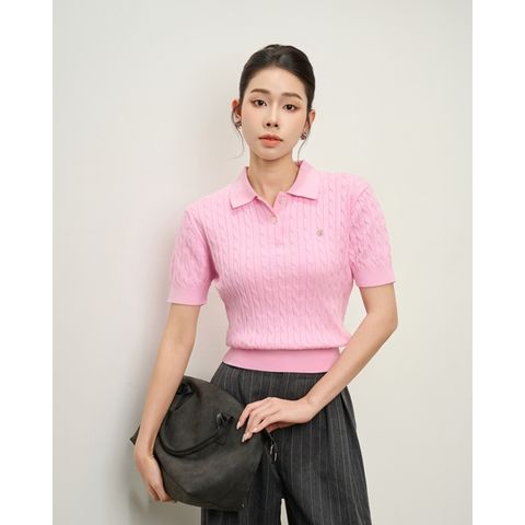 [LOHNT] Áo Polo nữ cao cấp thiết kế vặn thừng phong cách Hàn Quốc/ Polo shirt - Cable - Short sleeve - LT002