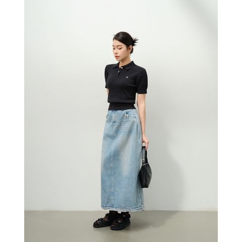 [LOHNT] Áo Polo nữ cao cấp thiết kế vặn thừng phong cách Hàn Quốc/ Polo shirt - Cable - Short sleeve - LT002