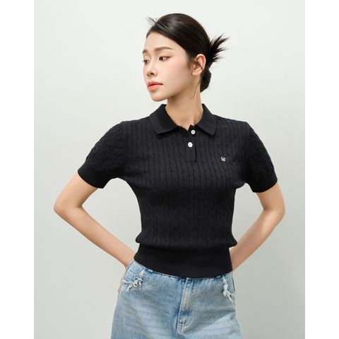 [LOHNT] Áo Polo nữ cao cấp thiết kế vặn thừng phong cách Hàn Quốc/ Polo shirt - Cable - Short sleeve - LT002