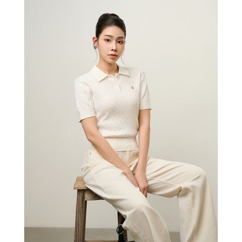 [LOHNT] Áo Polo nữ cao cấp thiết kế vặn thừng phong cách Hàn Quốc/ Polo shirt - Cable - Short sleeve - LT002