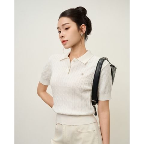 [LOHNT] Áo Polo nữ cao cấp thiết kế vặn thừng phong cách Hàn Quốc/ Polo shirt - Cable - Short sleeve - LT002